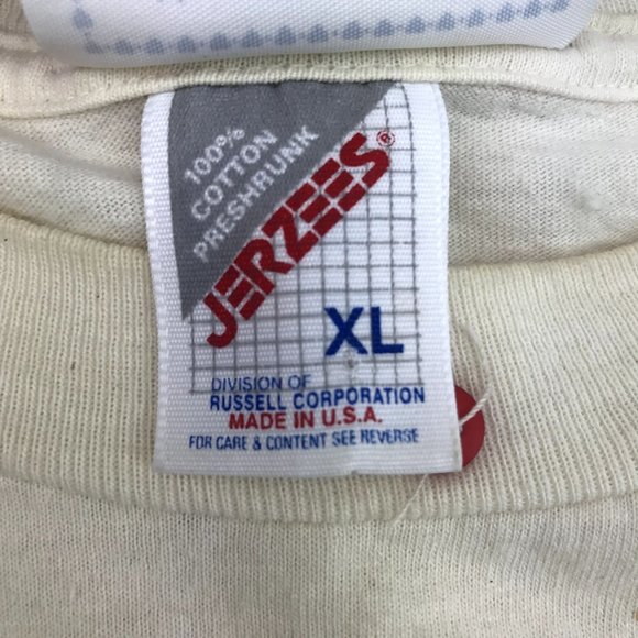 Vintage Jerzees Womens Ivory Short Sleeve Patriotic American Flag Primitive Hear - Picture 7 of 7